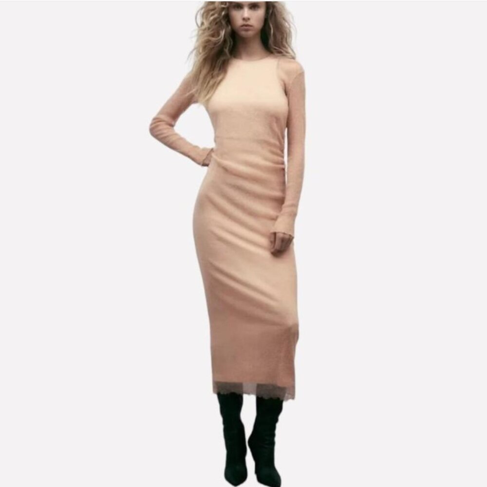 ✨NWT✨ Zara Pink and Gold Mesh Lined Midi Dress